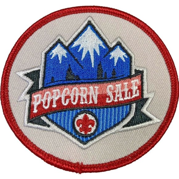 Boy Scouts Popcorn Sale Patch BSA Round Blue Gray Red White Mountains 210106 - Picture 1 of 3